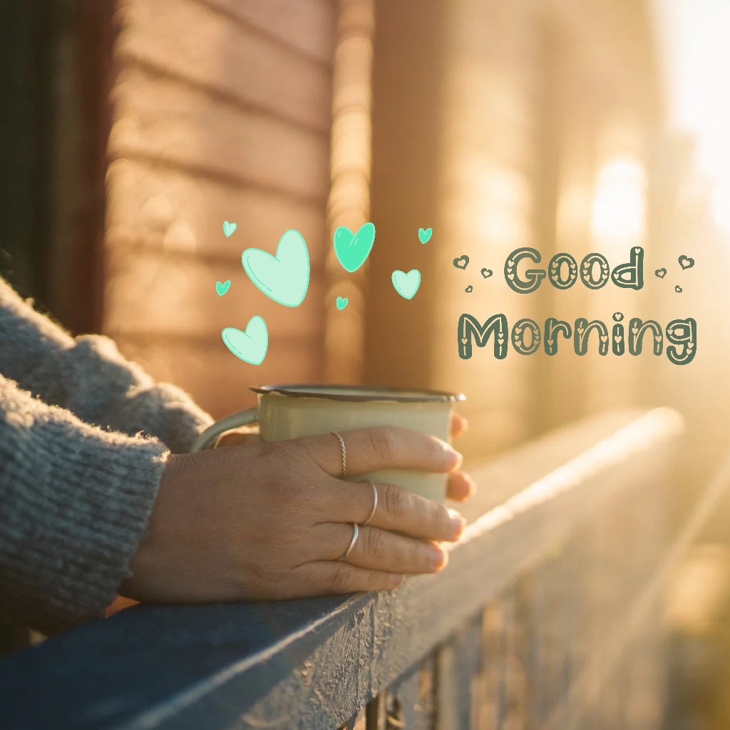 beautiful good morning status image with cup of tea in hand